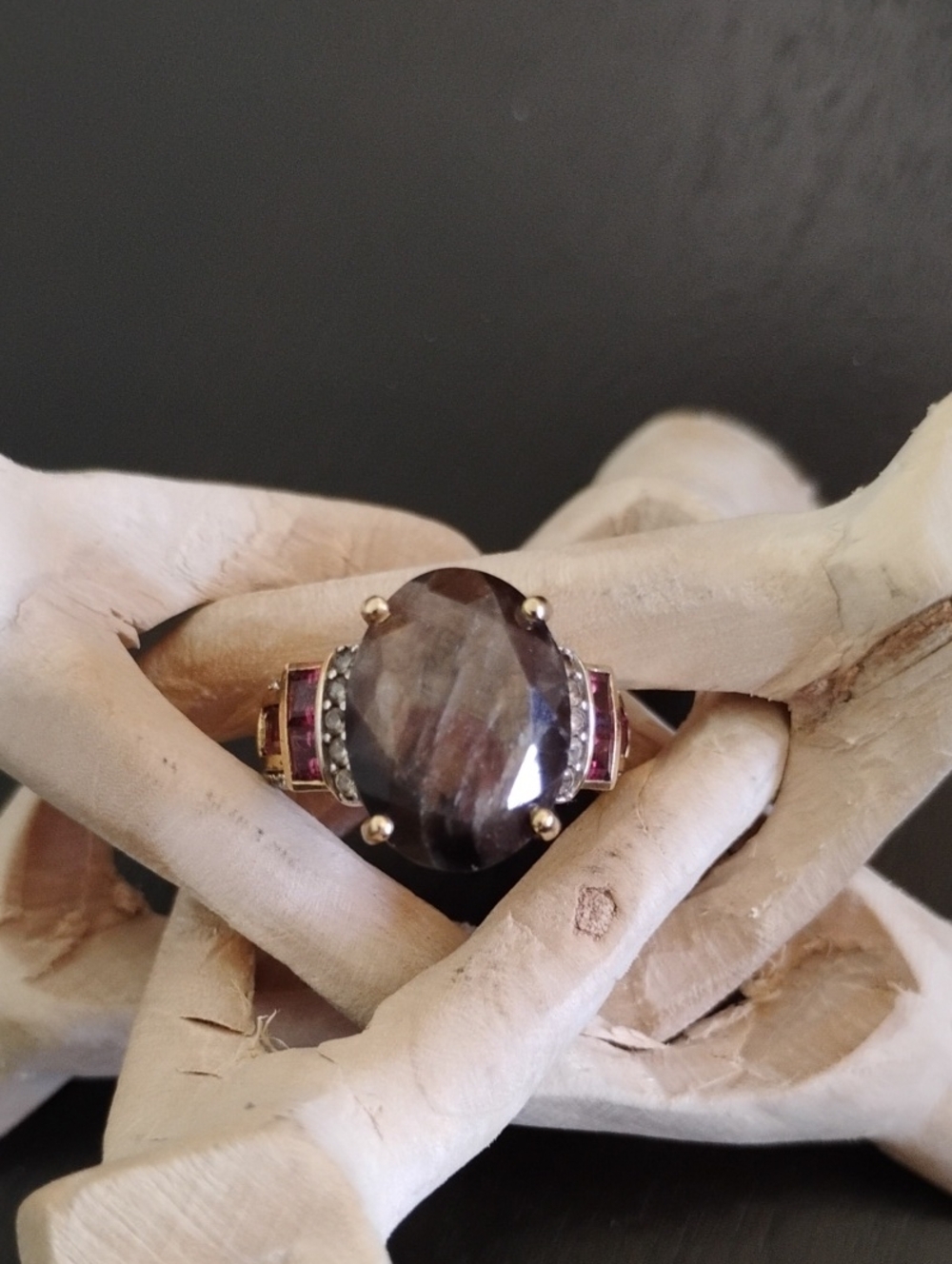 Chocolate Sapphire Rhodolite Garnet Multi Gemstone Ring in Vermeil Over Sterling